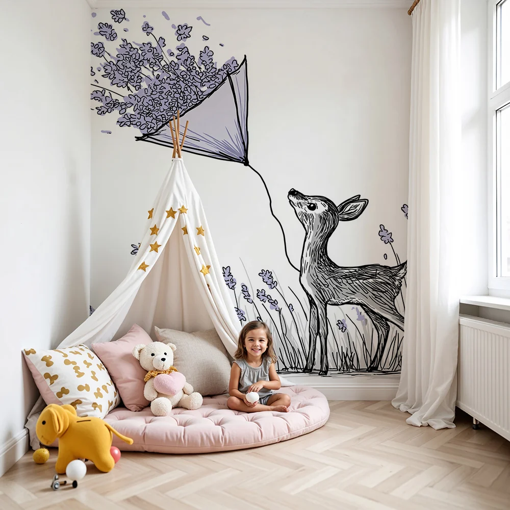 Papel de parede quarto bebê | Олени с цветя и лекота