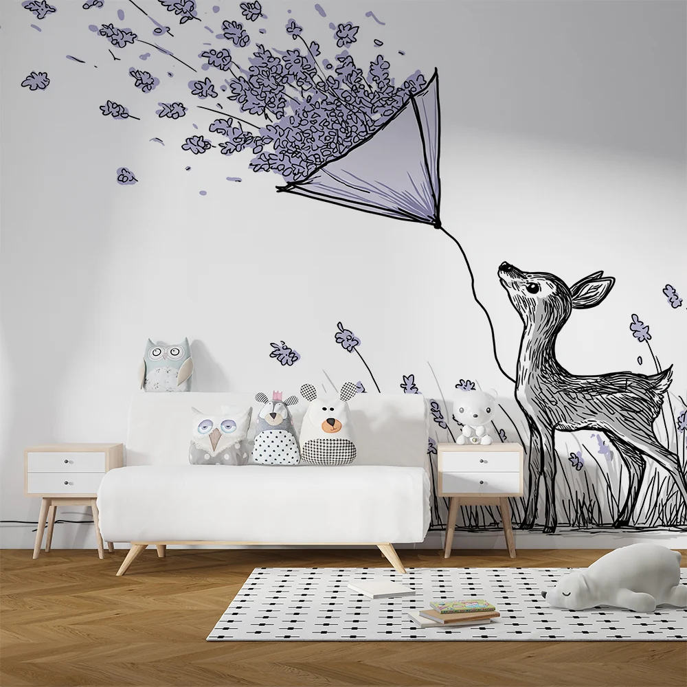Papel de parede quarto bebê | Олени с цветя и лекота