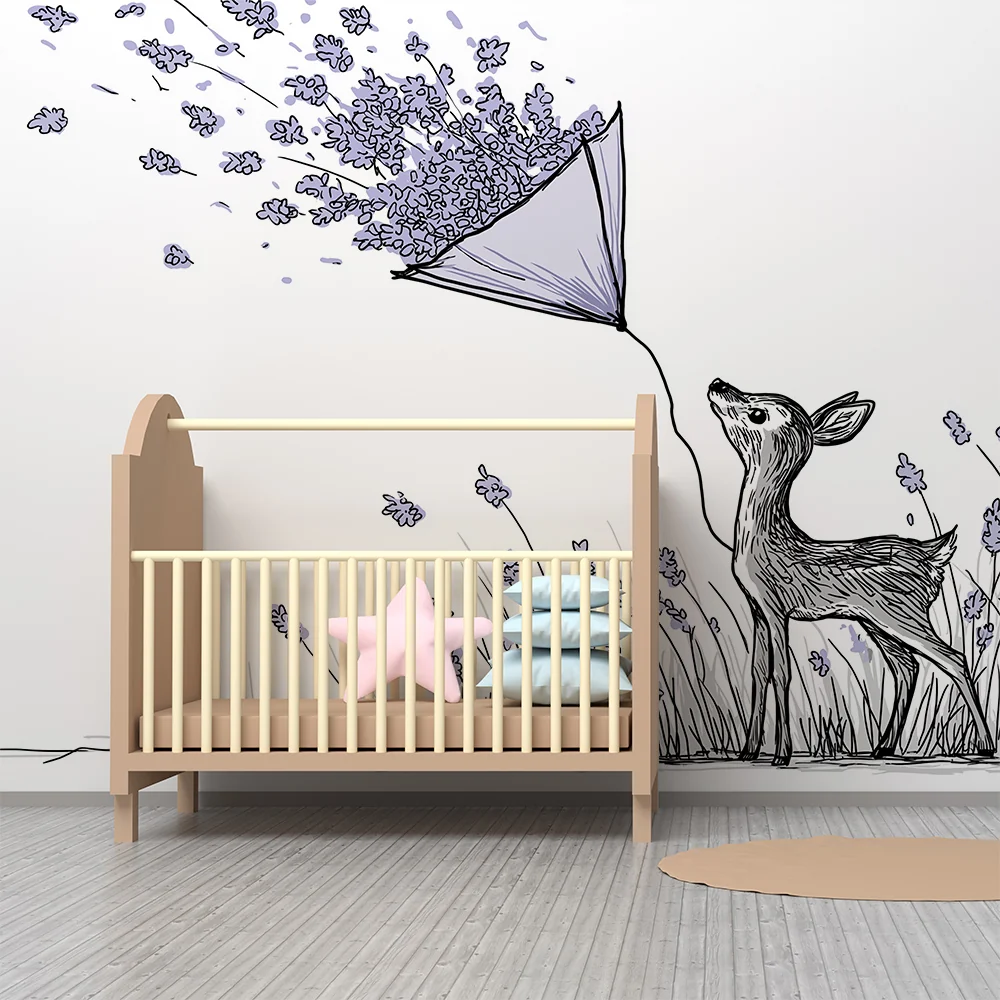 Papel de parede quarto bebê | Олени с цветя и лекота