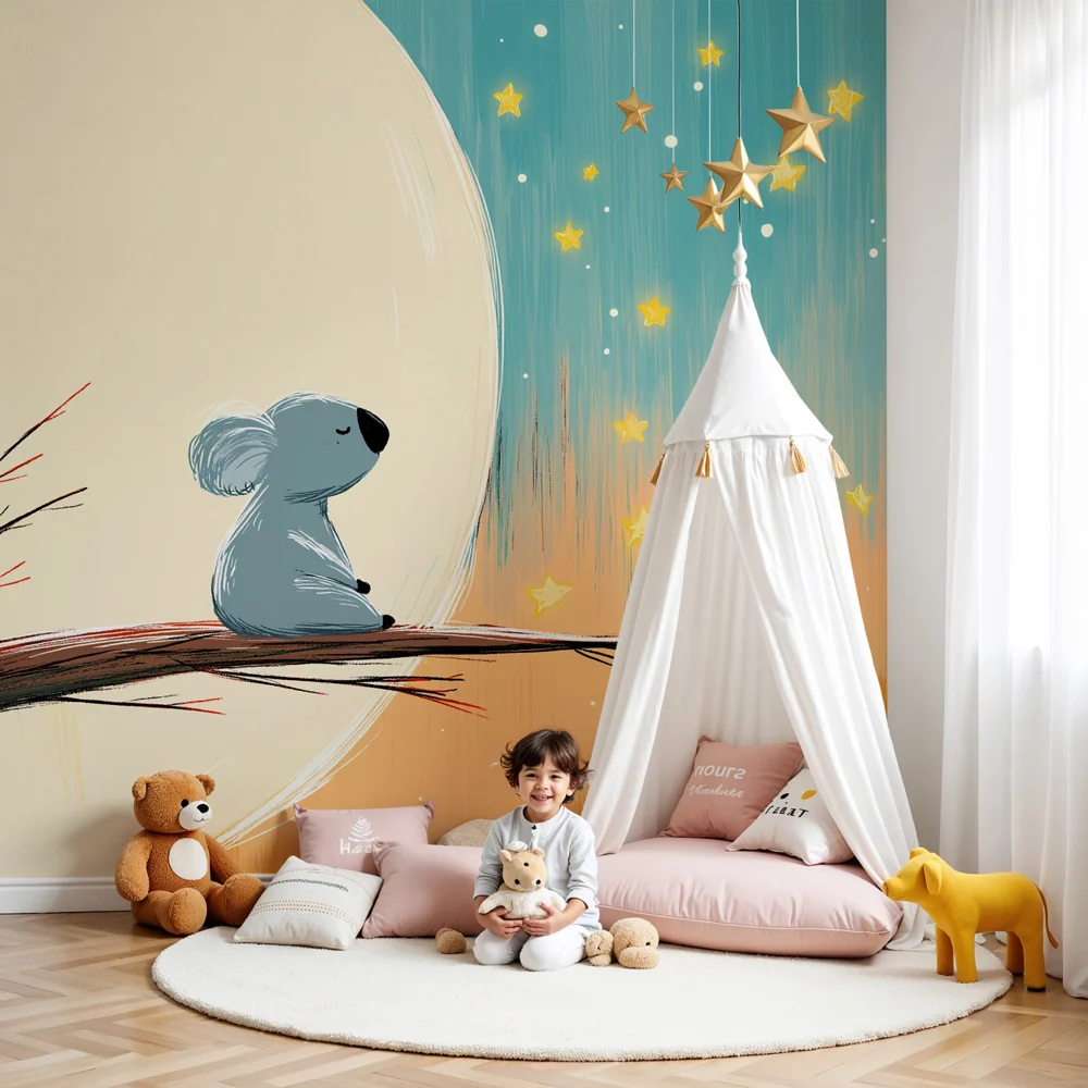 Papel de parede quarto bebê | Коала, размишляващ под звездите