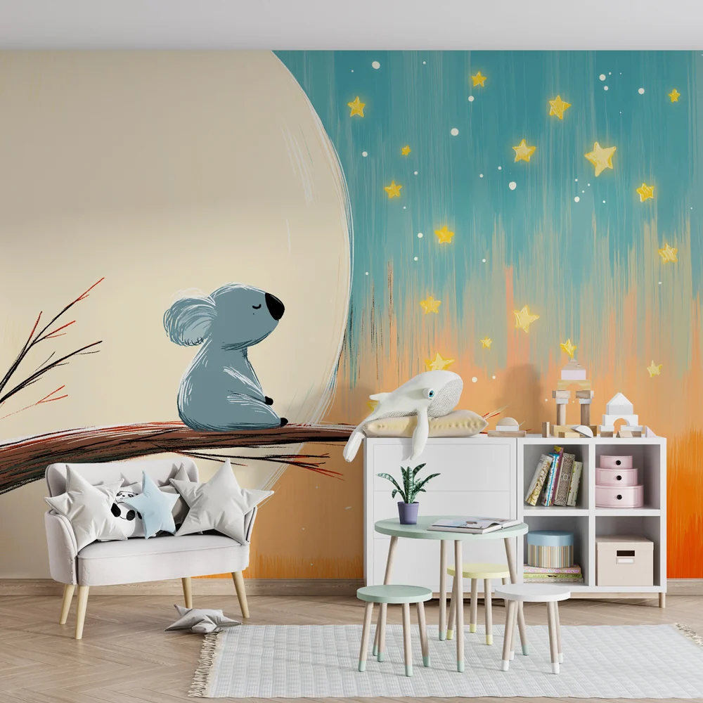 Papel de parede quarto bebê | Коала, размишляващ под звездите