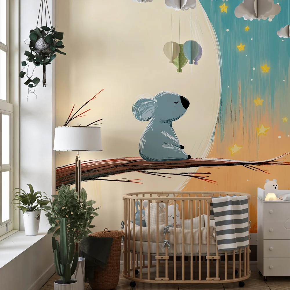 Papel de parede quarto bebê | Коала, размишляващ под звездите