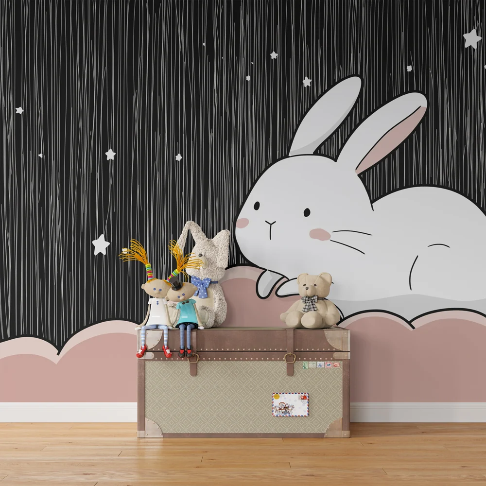 Papel de parede quarto bebê | Замислен зайче на звездно облако
