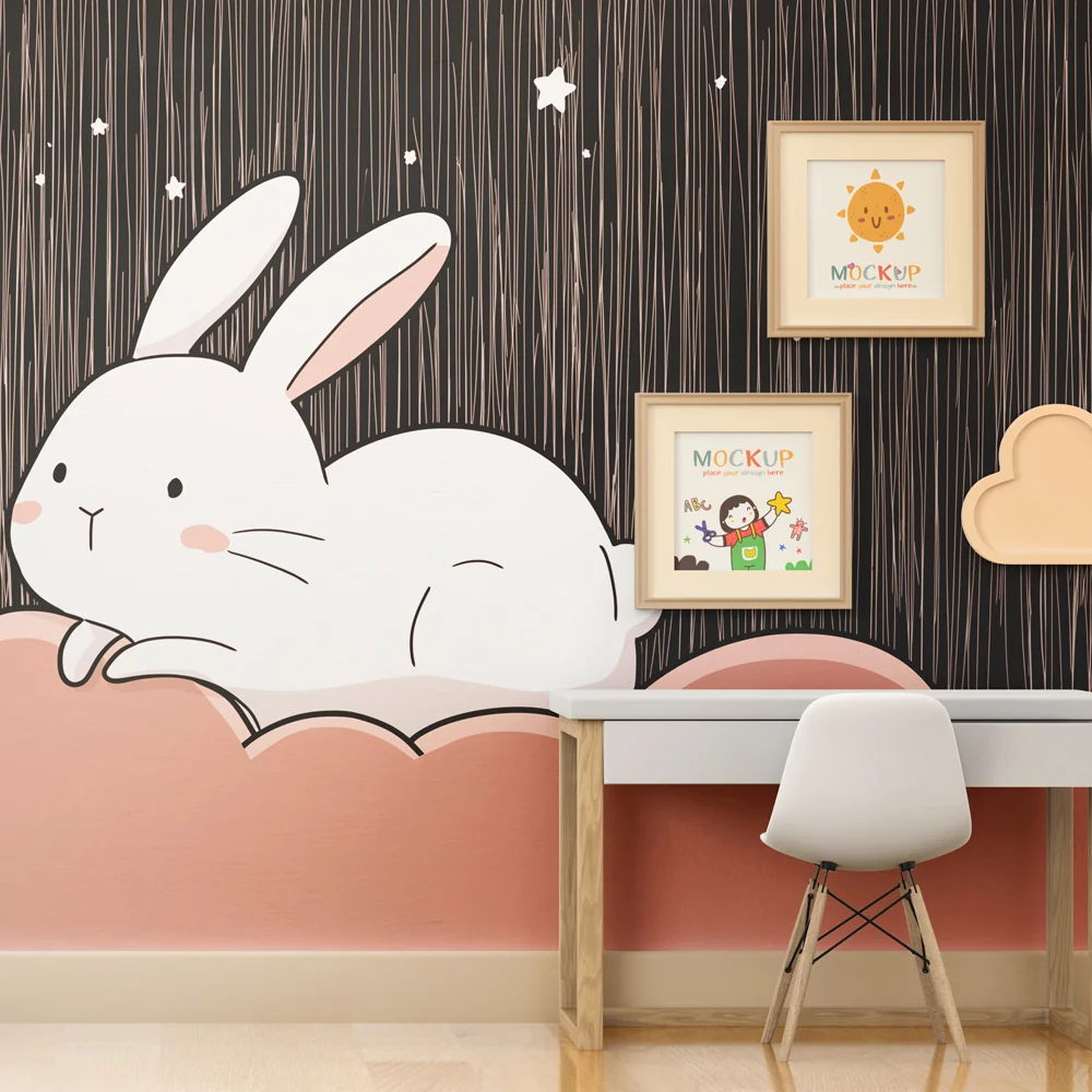 Papel de parede quarto bebê | Замислен зайче на звездно облако
