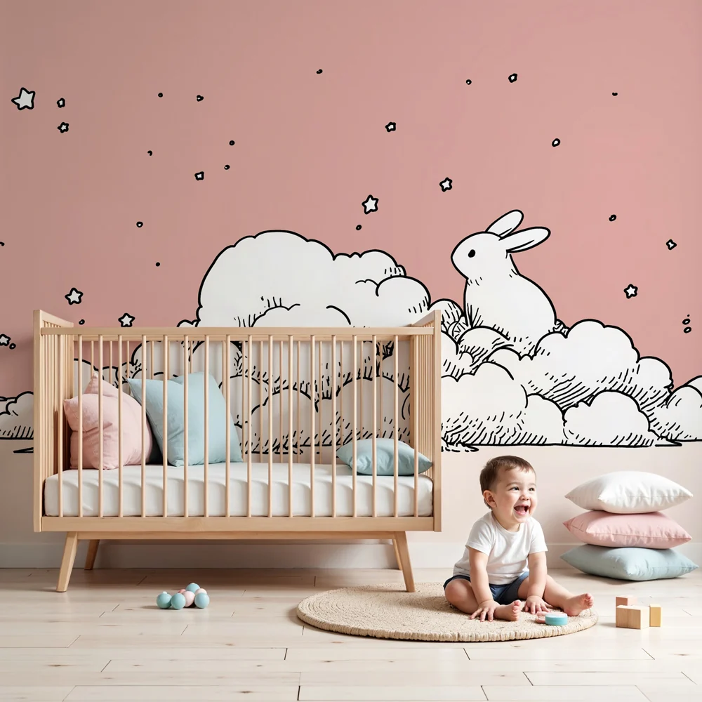 Papel de parede quarto bebê | Заек в звездните облаци