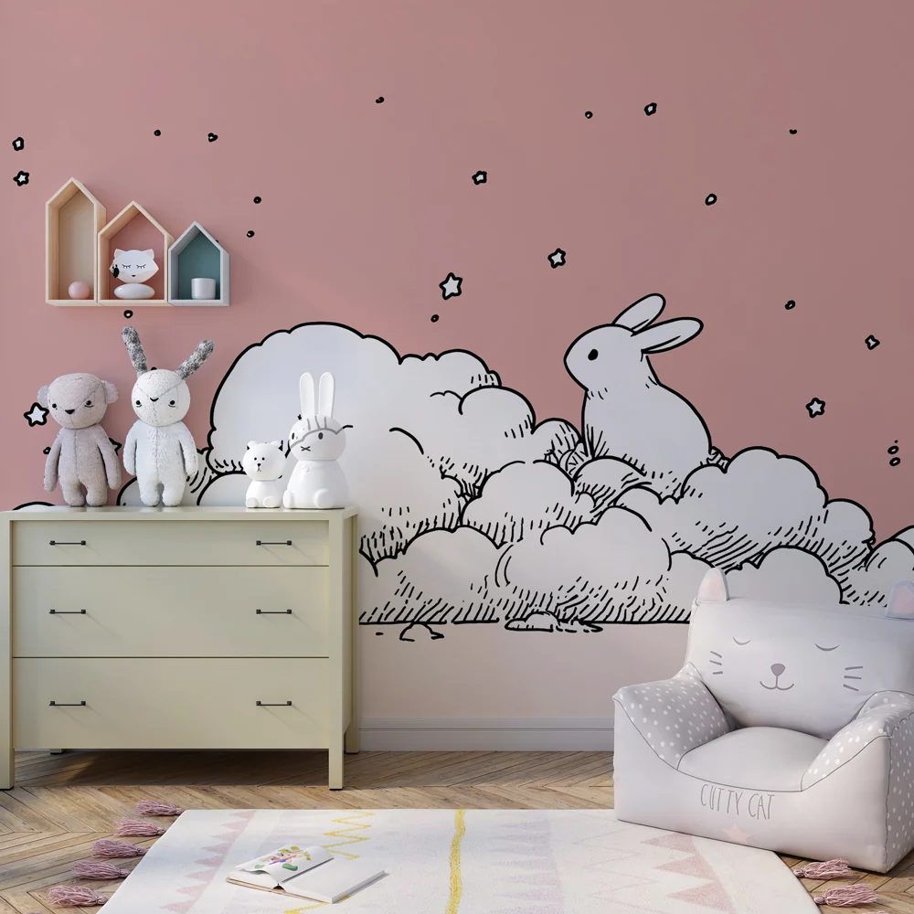 Papel de parede quarto bebê | Заек в звездните облаци