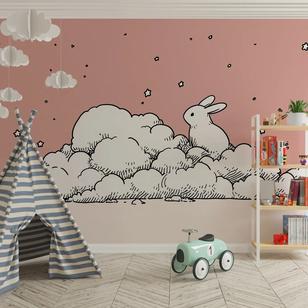 Papel de parede quarto bebê | Заек в звездните облаци