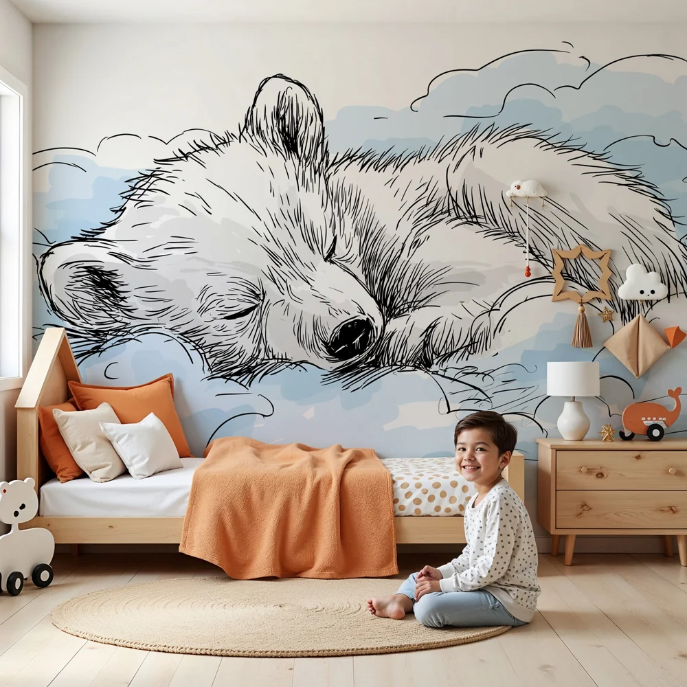 Papel de parede quarto bebê | Спящ мечурест мечка