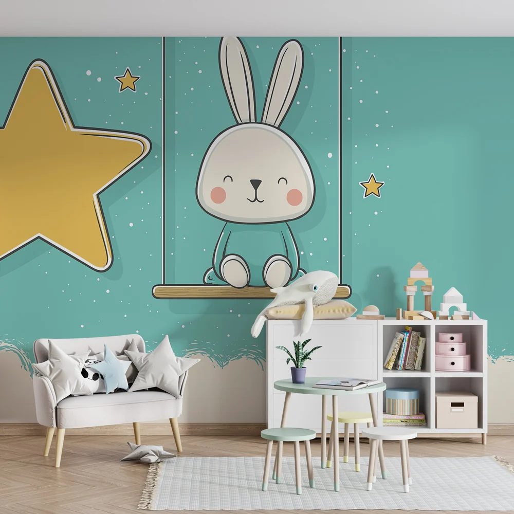 Papel de parede quarto bebê | Весел заек на звездна люлка