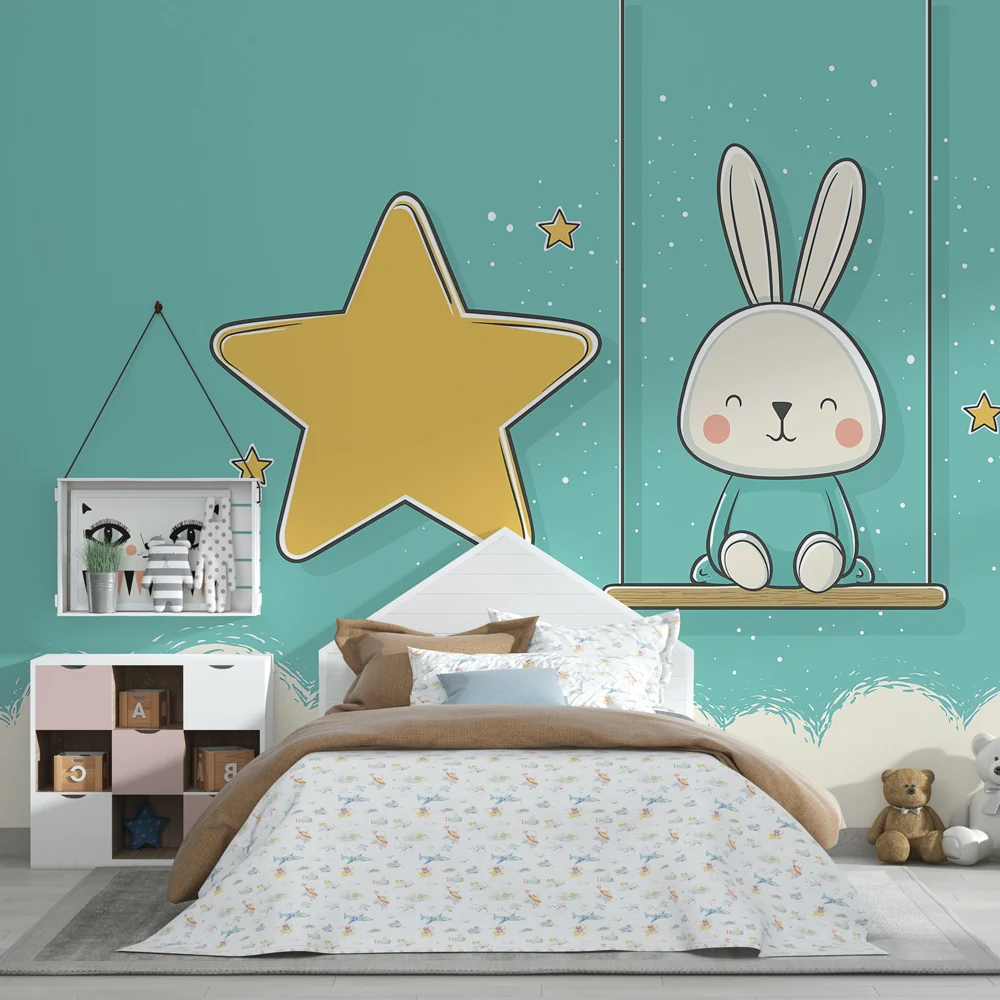 Papel de parede quarto bebê | Весел заек на звездна люлка