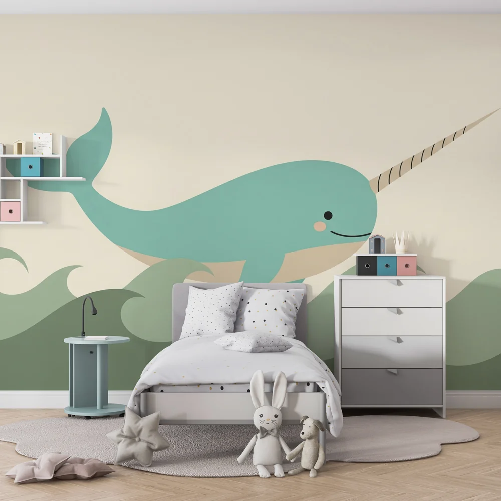 Papel de parede quarto bebê | Весела нарвал и океански вълни