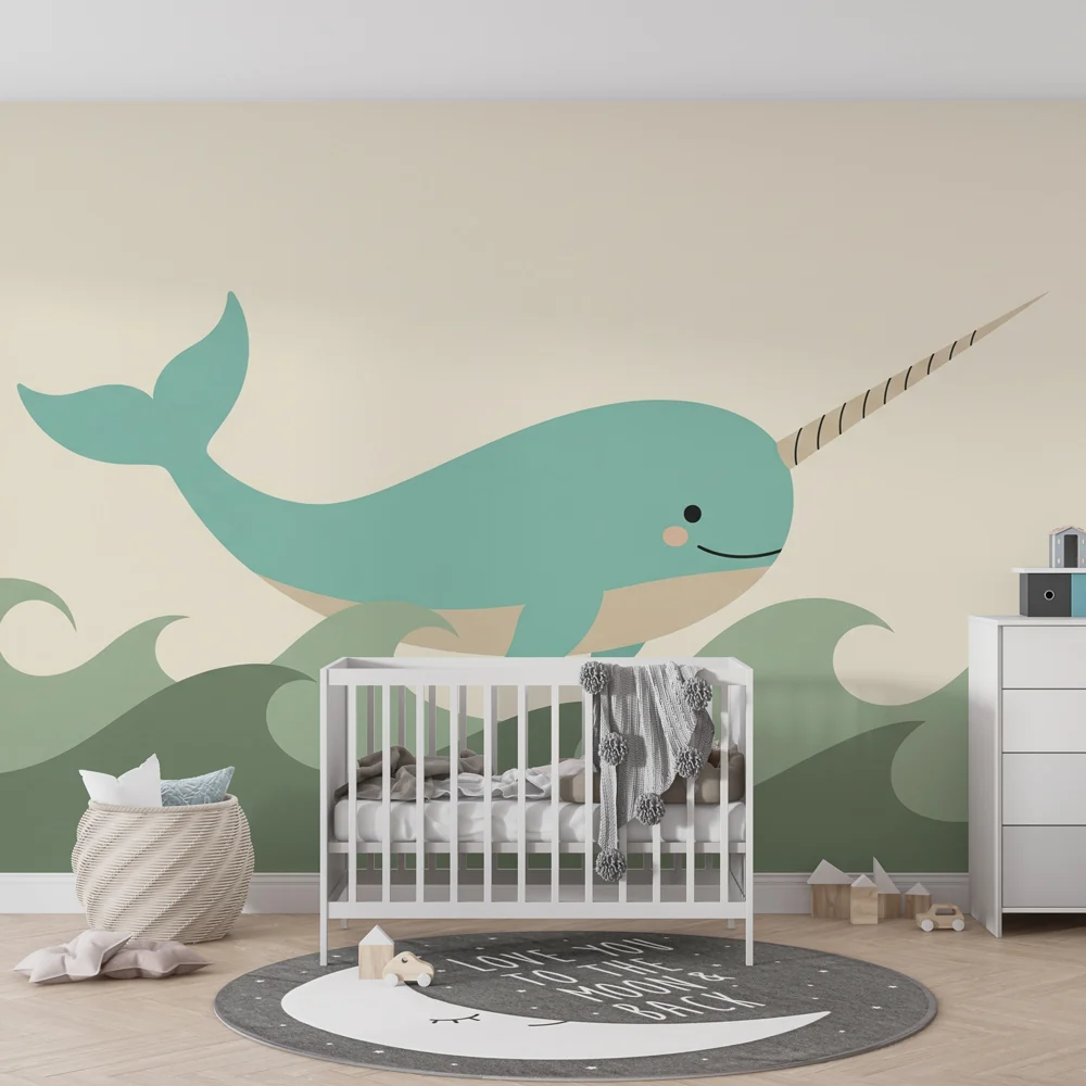 Papel de parede quarto bebê | Весела нарвал и океански вълни