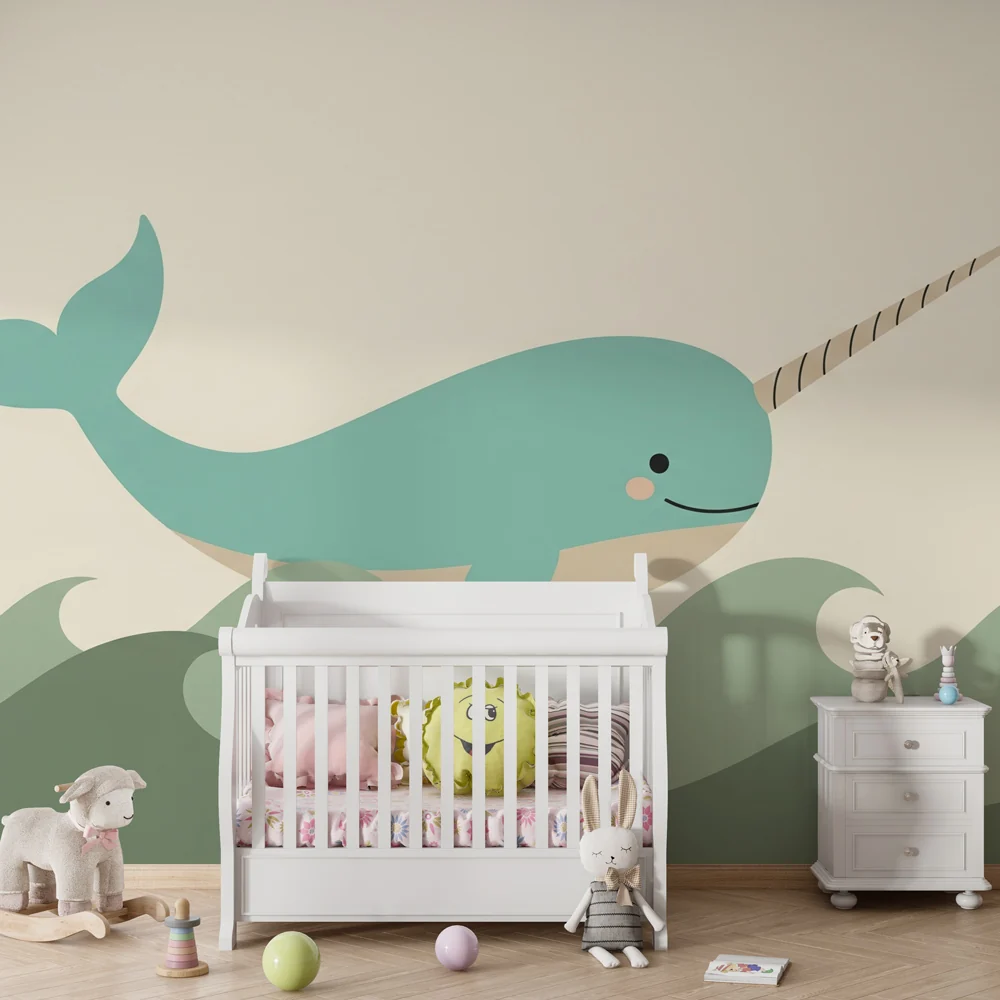 Papel de parede quarto bebê | Весела нарвал и океански вълни