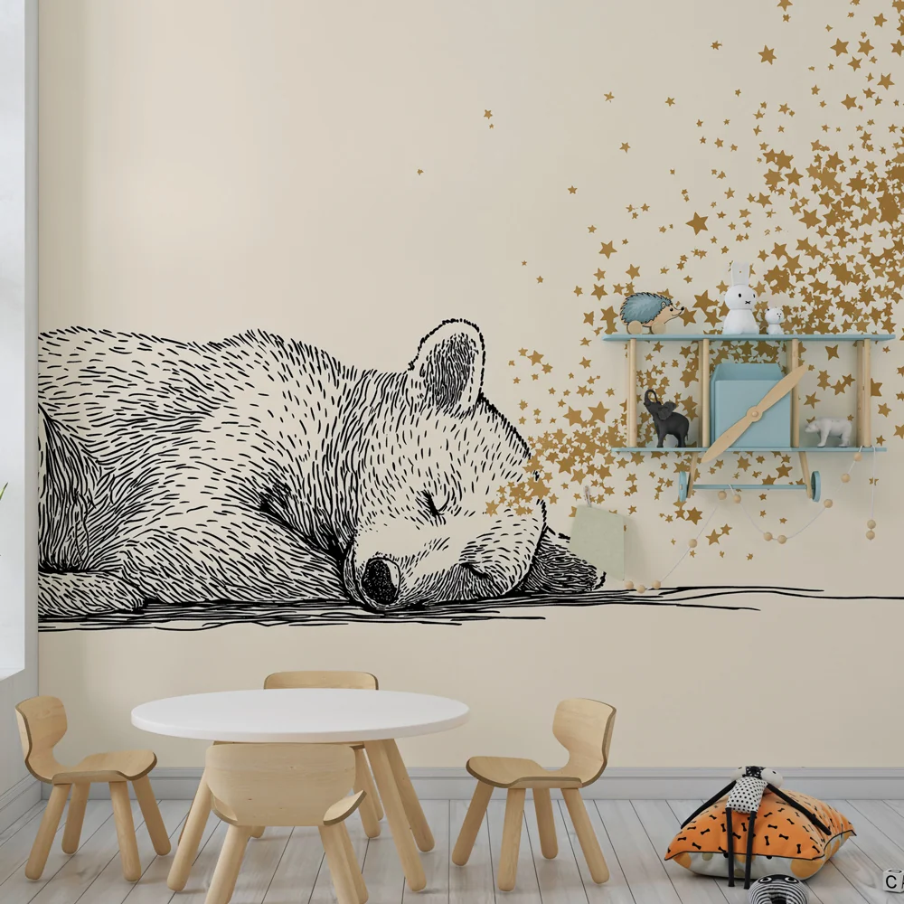Papel de parede quarto bebê | Спящ мечо и светещи звезди