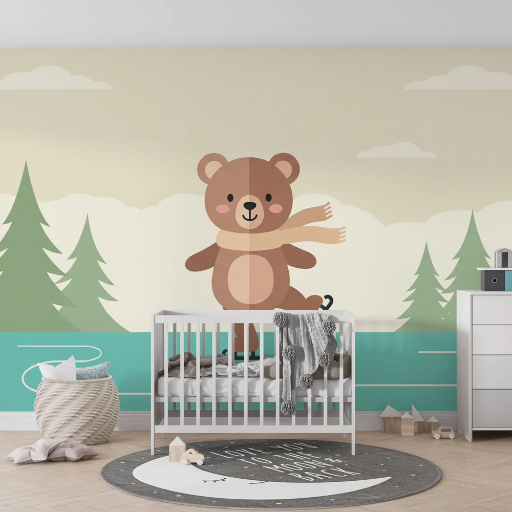 Papel de parede quarto bebê | Мечка кънкар на лед