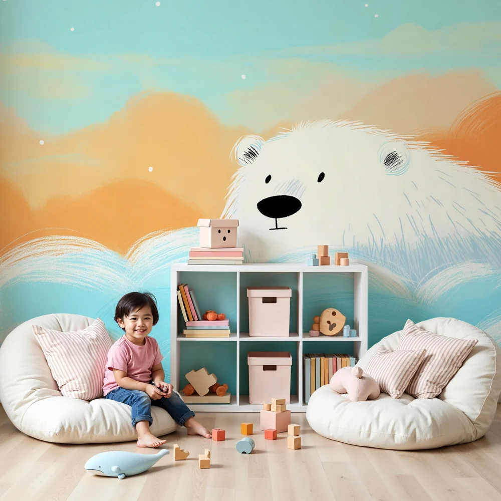 Papel de parede quarto bebê | Полярен мечка излиза от облаците