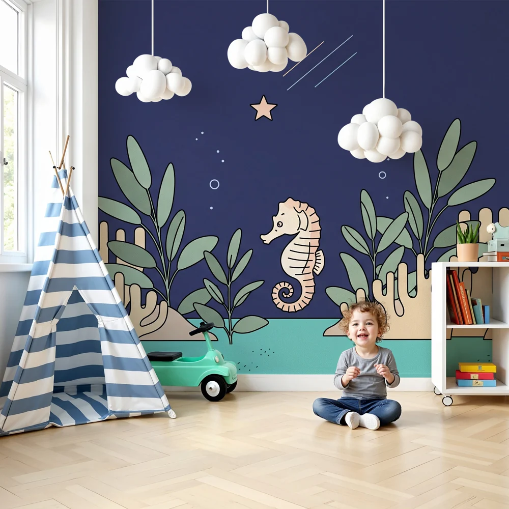 Papel de parede quarto bebê | Морска конска риба и цветен корал