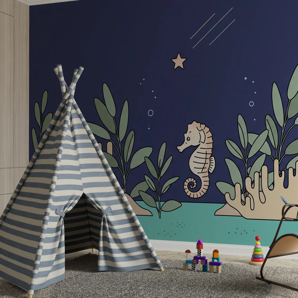 Papel de parede quarto bebê | Морска конска риба и цветен корал