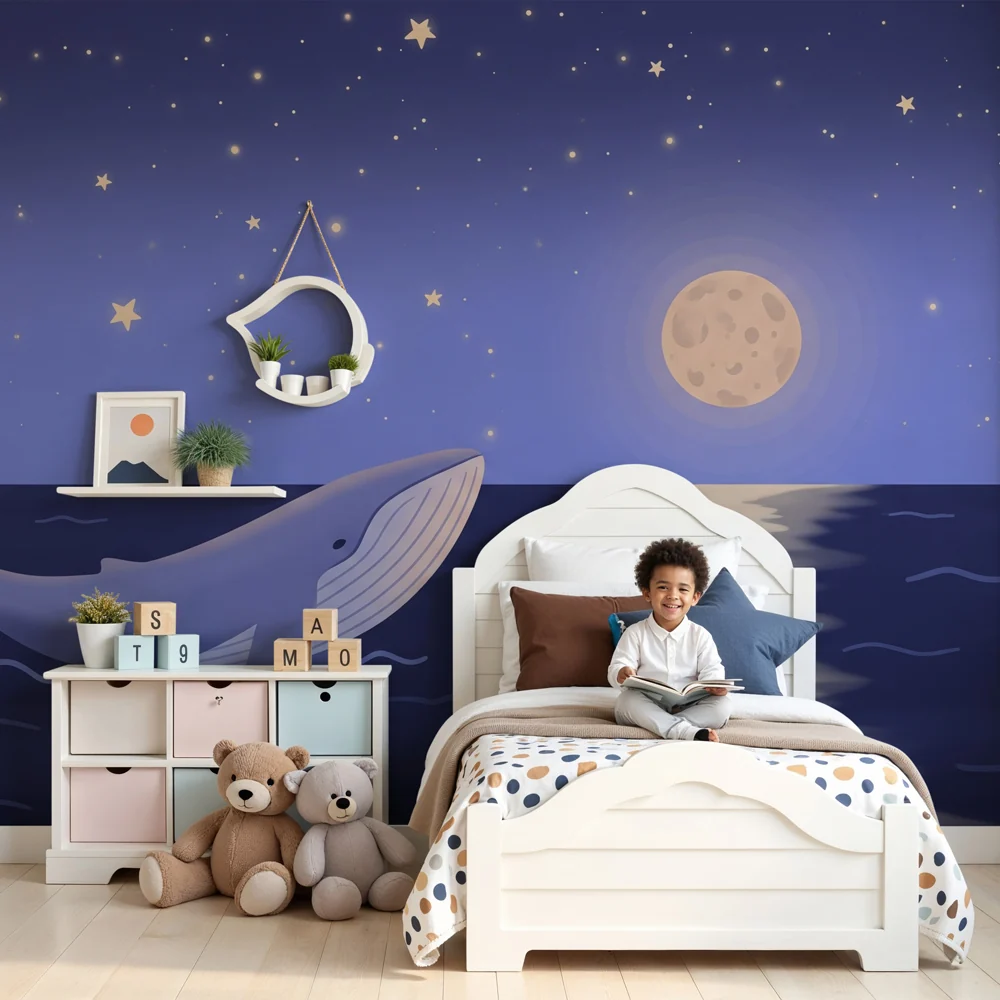 Papel de parede quarto bebê | Кит под звездите
