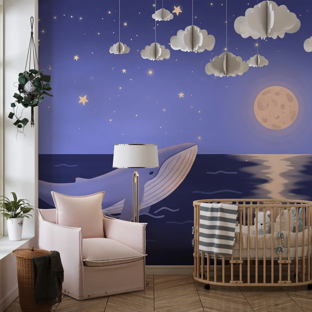 Papel de parede quarto bebê | Кит под звездите