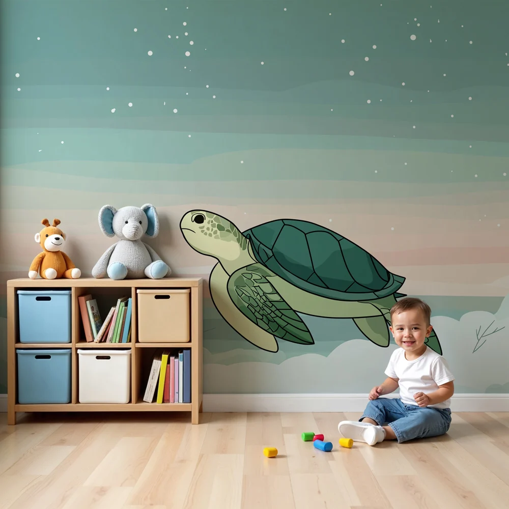 Papel de parede quarto bebê | Костенурка плува в пастелен океан