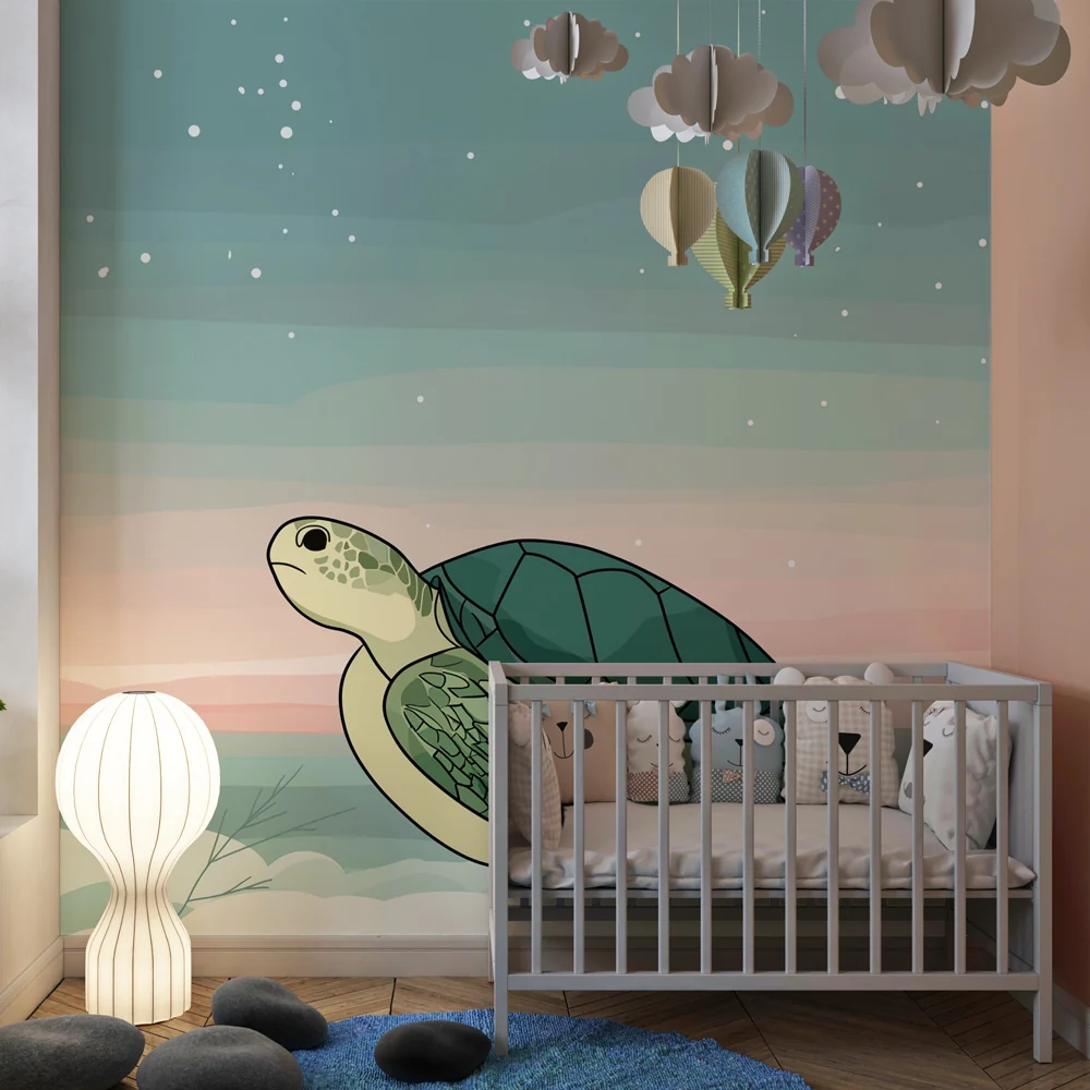 Papel de parede quarto bebê | Костенурка плува в пастелен океан