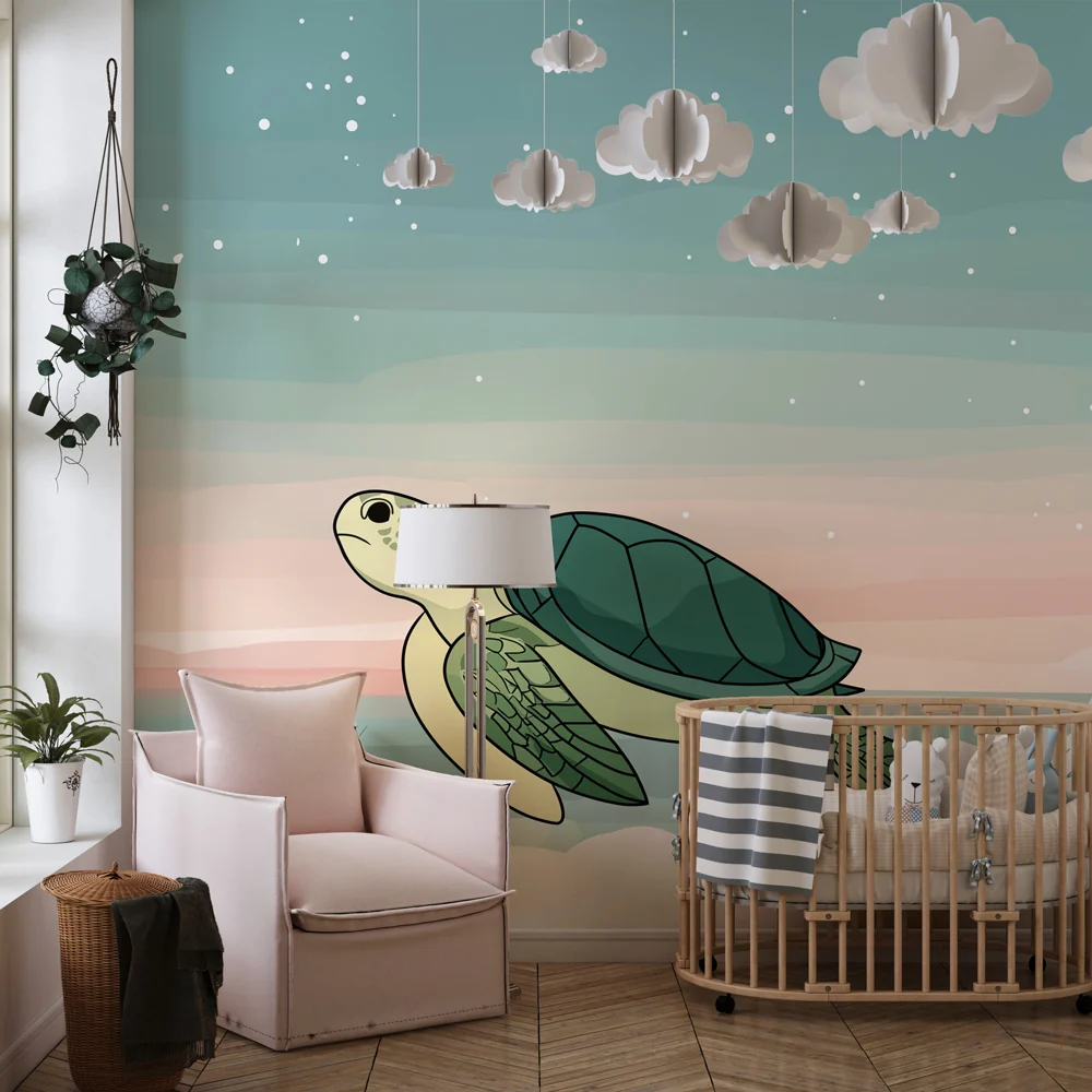Papel de parede quarto bebê | Костенурка плува в пастелен океан