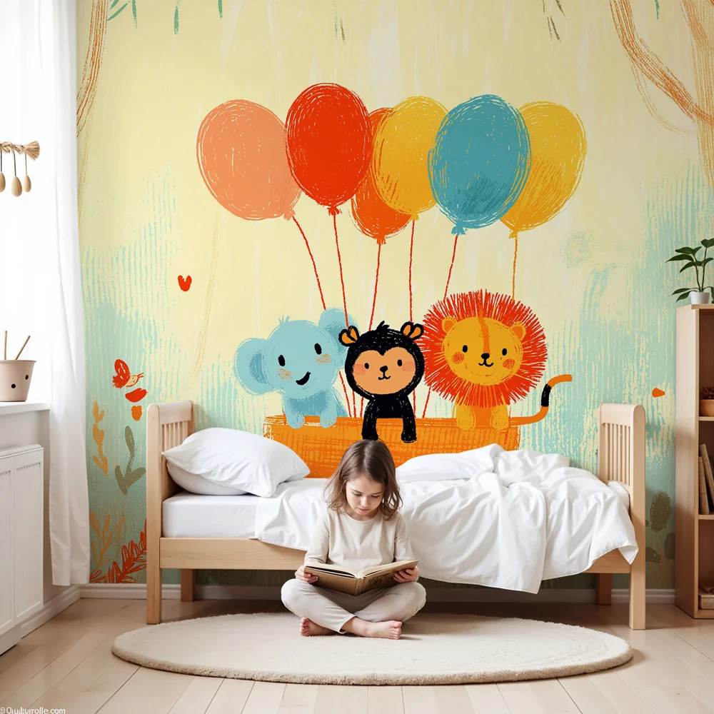 Papel de parede quarto bebê | Животни на балони в гората