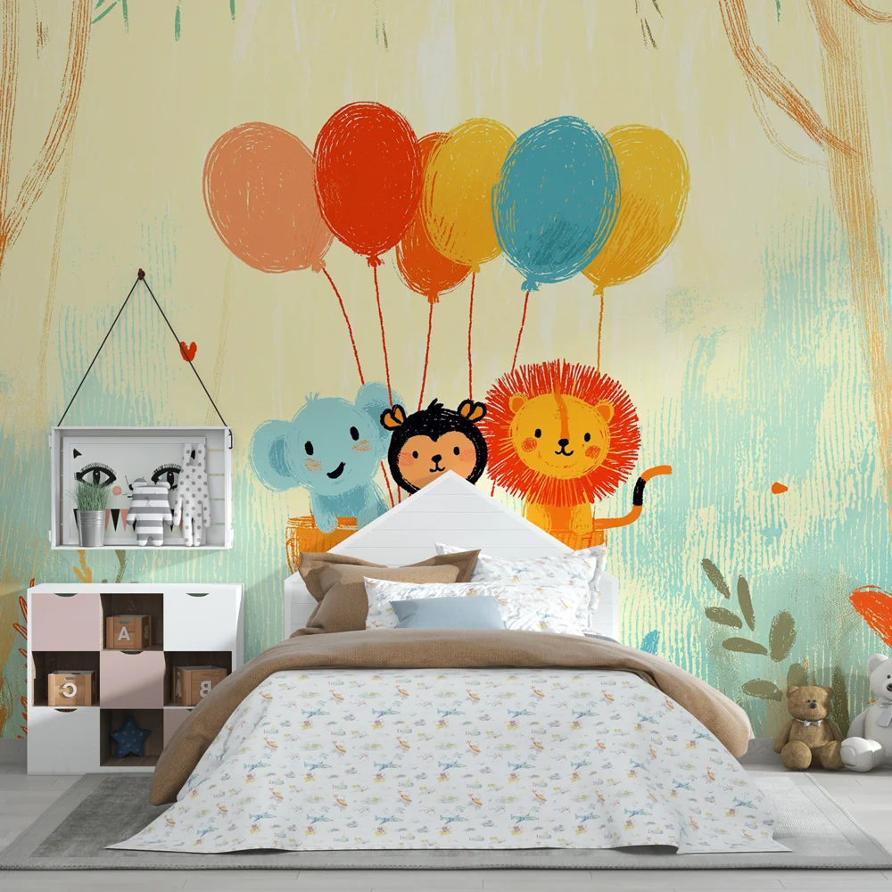 Papel de parede quarto bebê | Животни на балони в гората