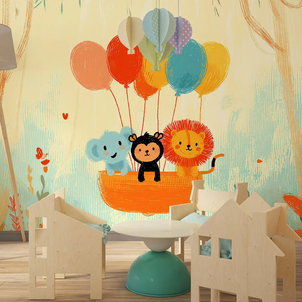 Papel de parede quarto bebê | Животни на балони в гората