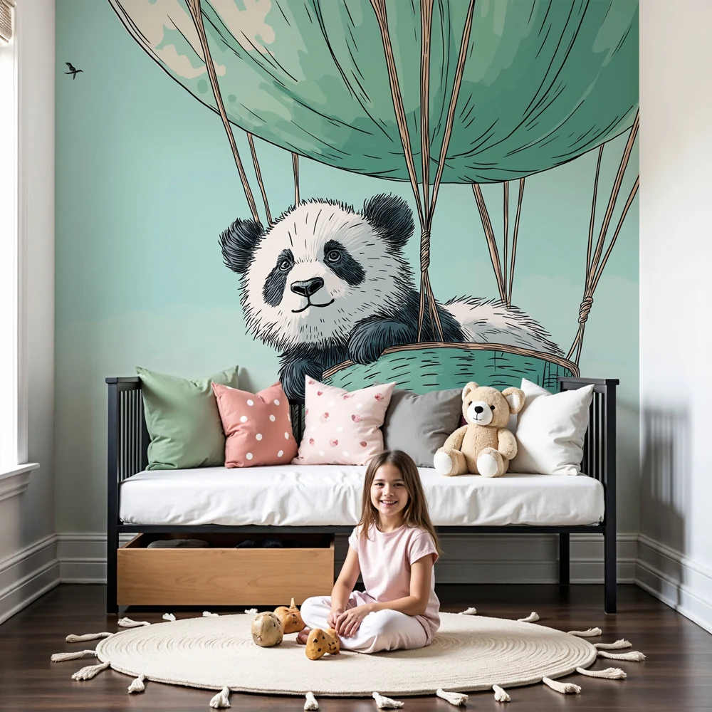 Papel de parede quarto bebê | Панда в горещ балон