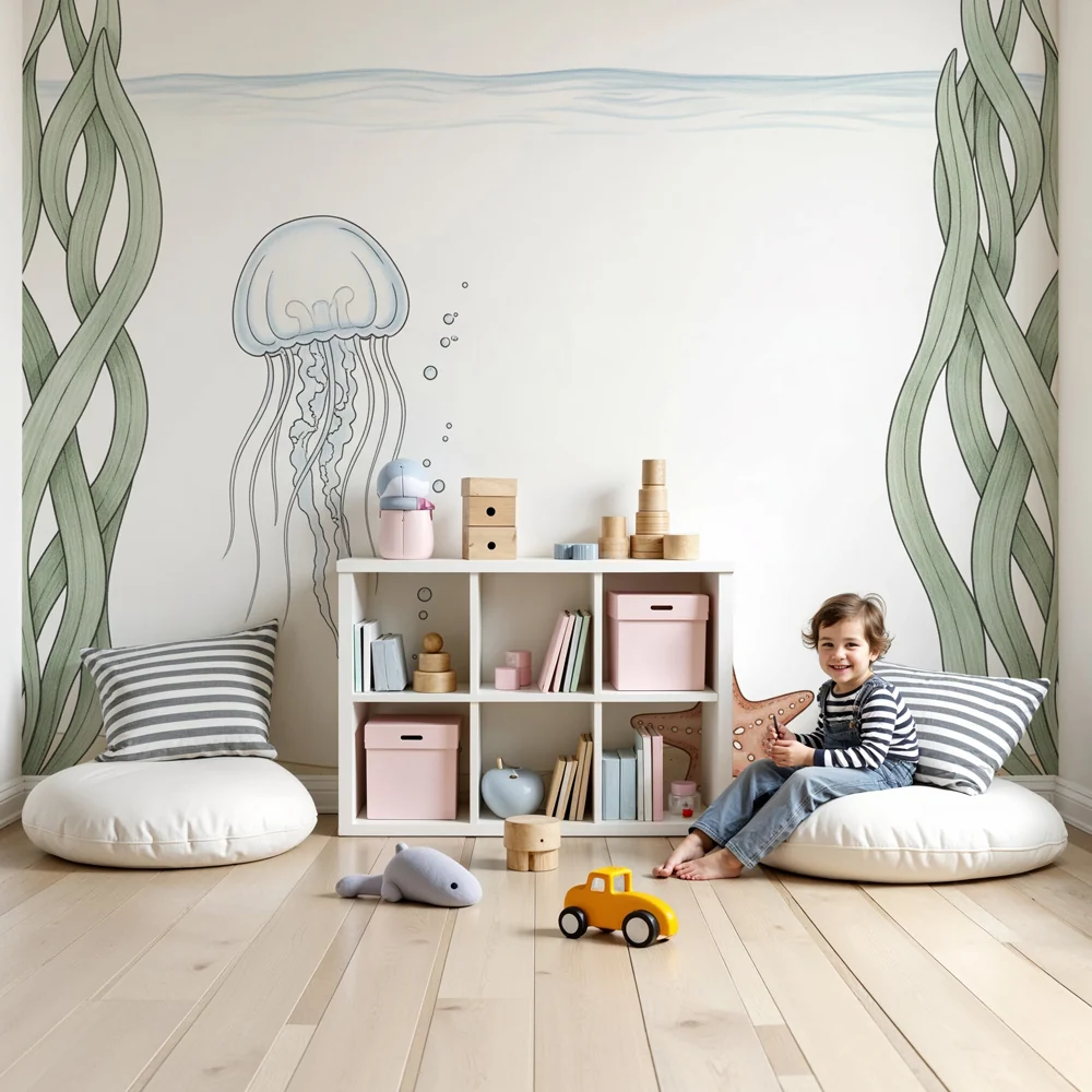 Papel de parede quarto bebê | Гмуркане се с медузи и морски звезди
