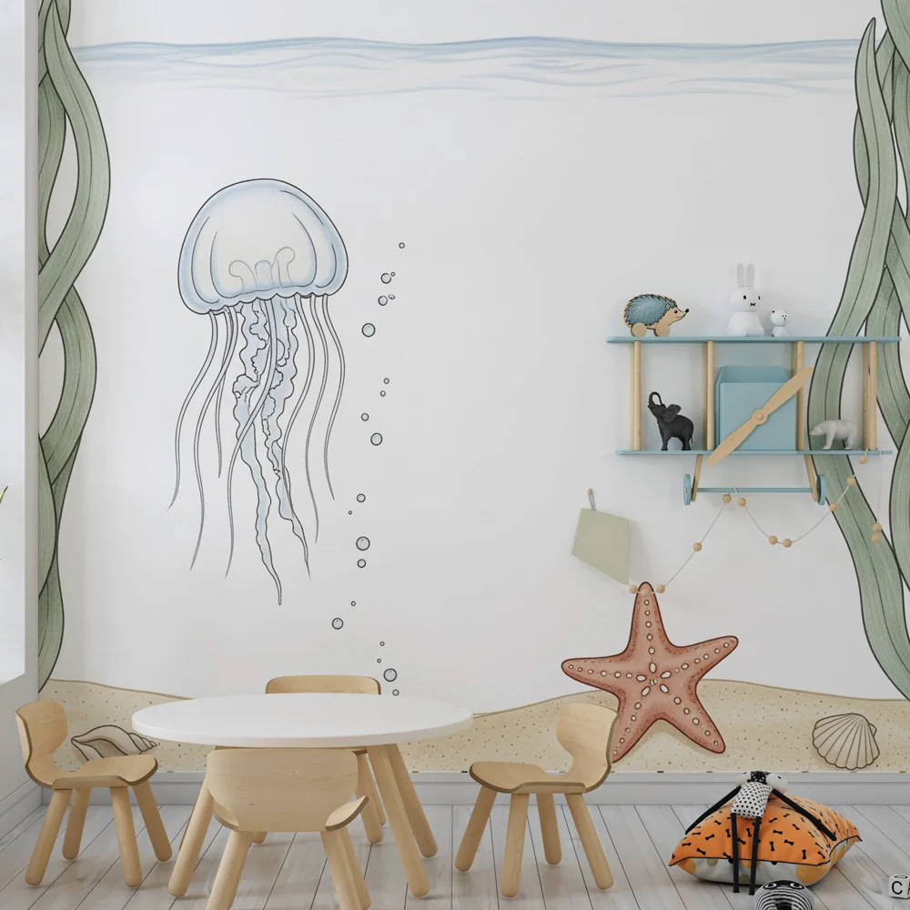 Papel de parede quarto bebê | Гмуркане се с медузи и морски звезди