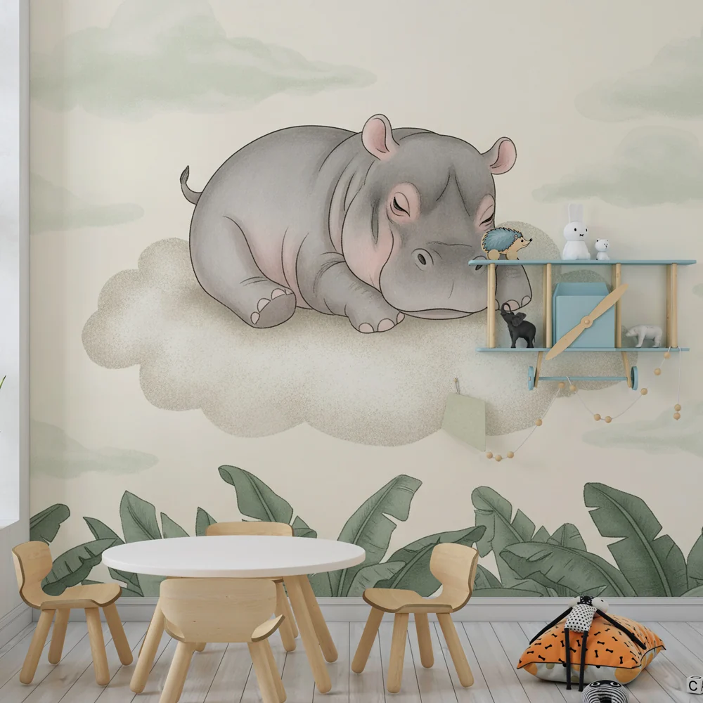 Papel de parede quarto bebê | Спяща хипопотам на облак