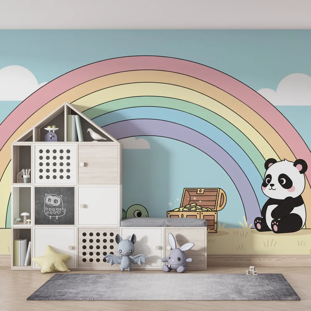 Papel de parede quarto bebê | Черепаха, панда и магическа дъга