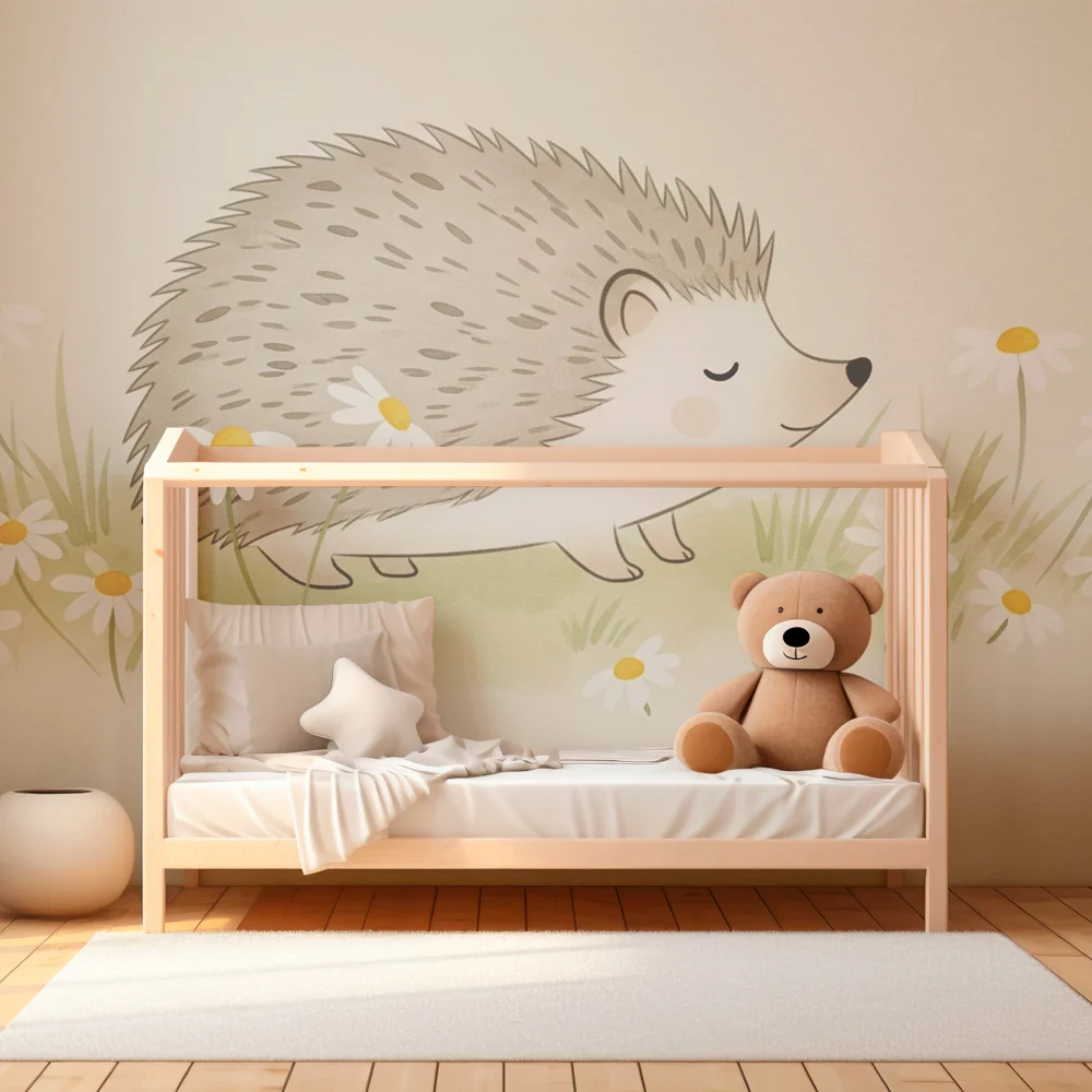 Papel de parede quarto bebê | Щастливо таралежче в поле от маргаритки