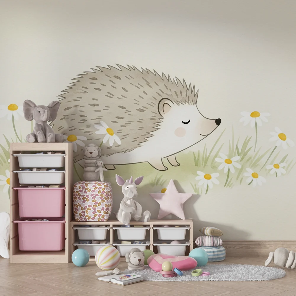 Papel de parede quarto bebê | Щастливо таралежче в поле от маргаритки