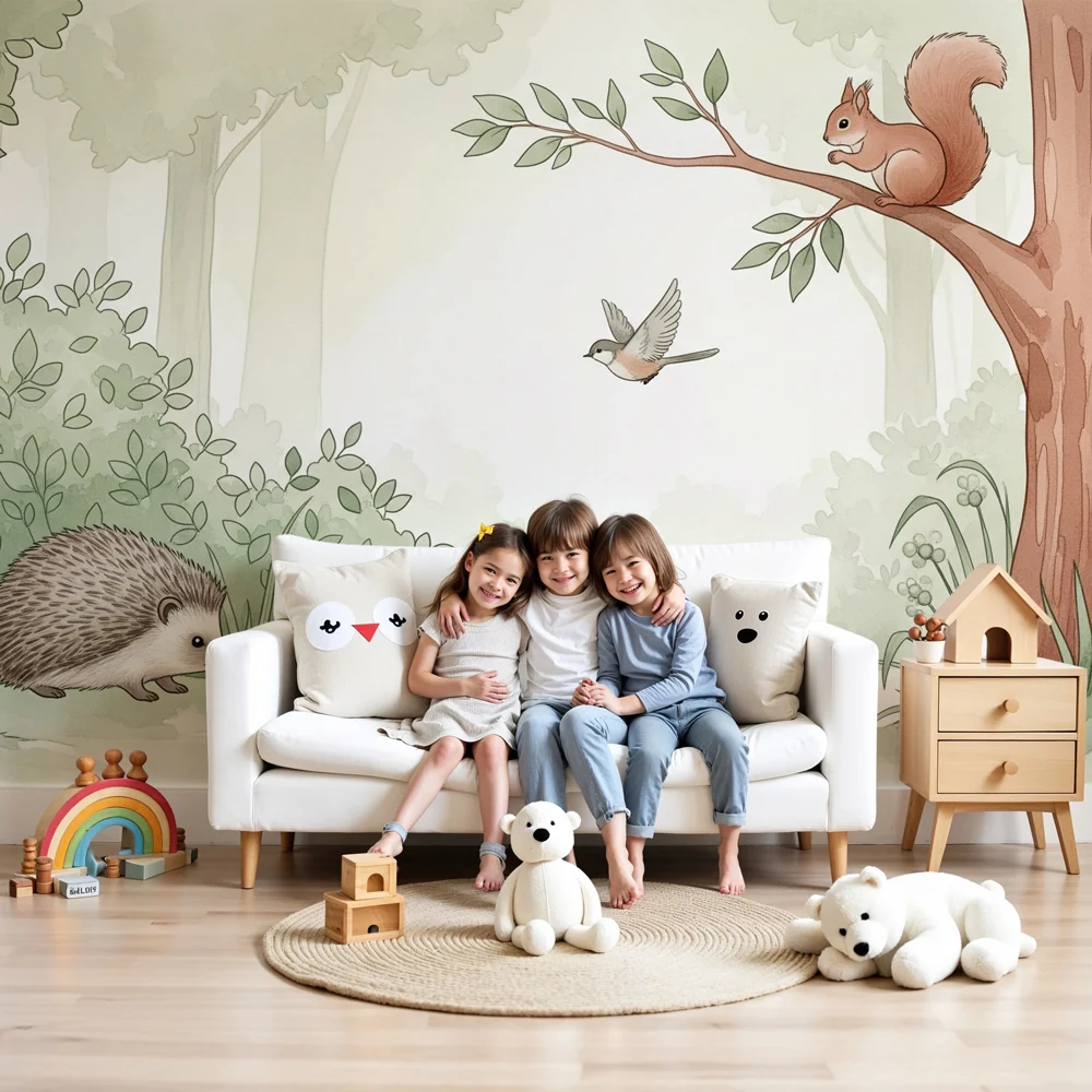 Papel de parede quarto bebê | Вълшебна фауна в гората