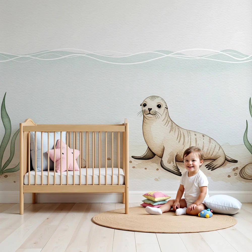 Papel de parede quarto bebê | Симпатичен тюлен под водата