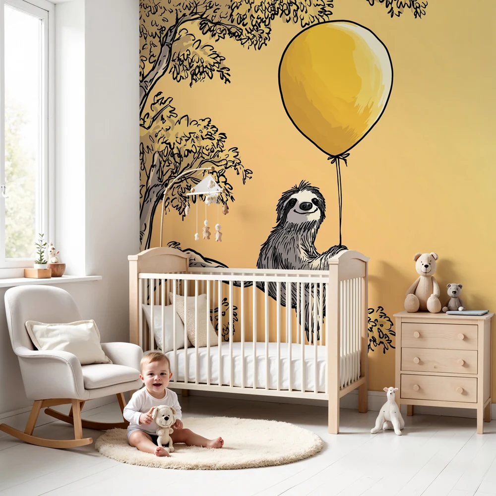 Papel de parede quarto bebê | Ленивец с жълт балон