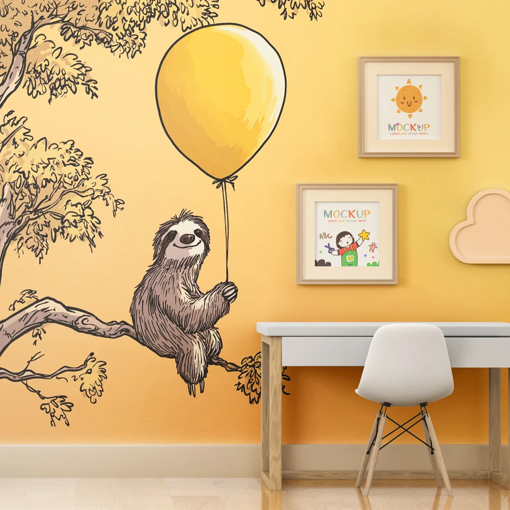 Papel de parede quarto bebê | Ленивец с жълт балон