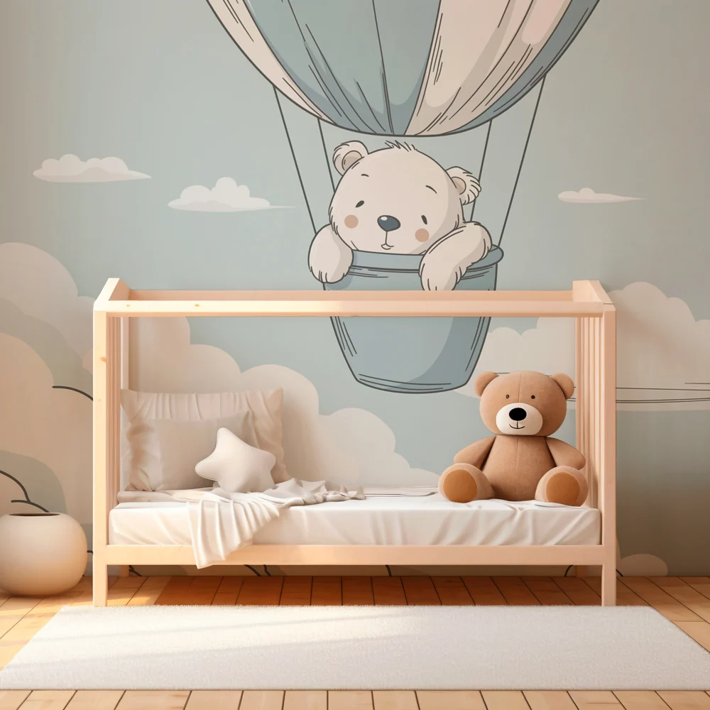 Papel de parede quarto bebê | Малък мечо в въздушен балон