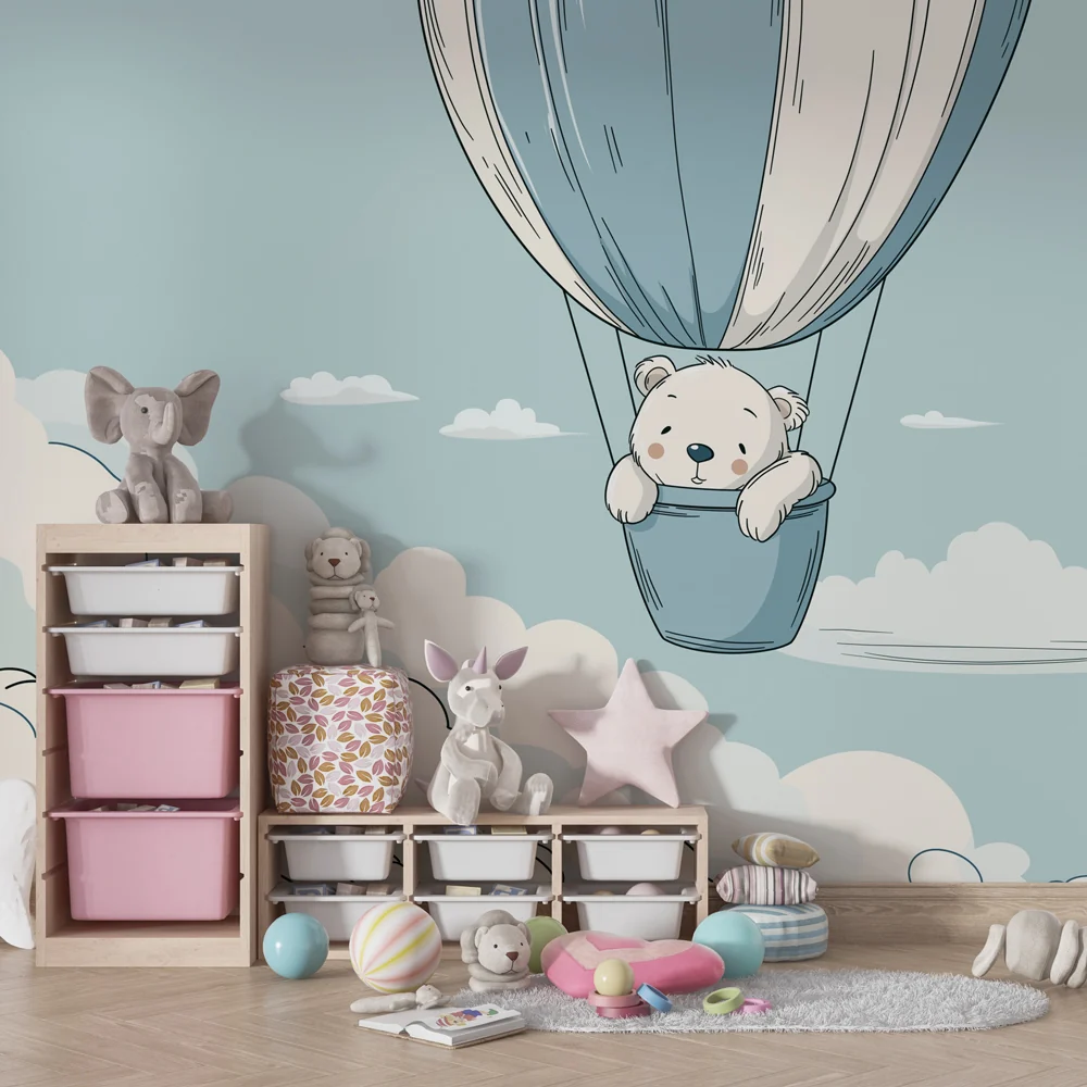 Papel de parede quarto bebê | Малък мечо в въздушен балон