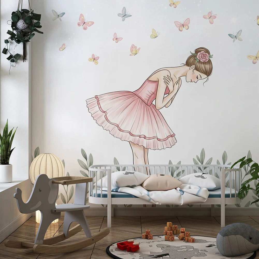 Papel de parede quarto bebê | Bailarina e borboletas encantadas