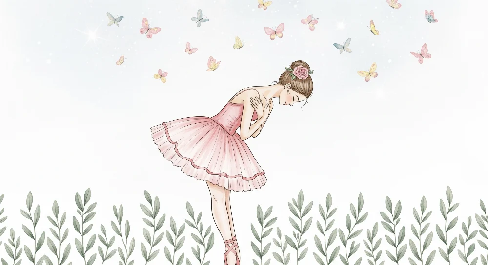 Papel de parede quarto bebê | Bailarina e borboletas encantadas