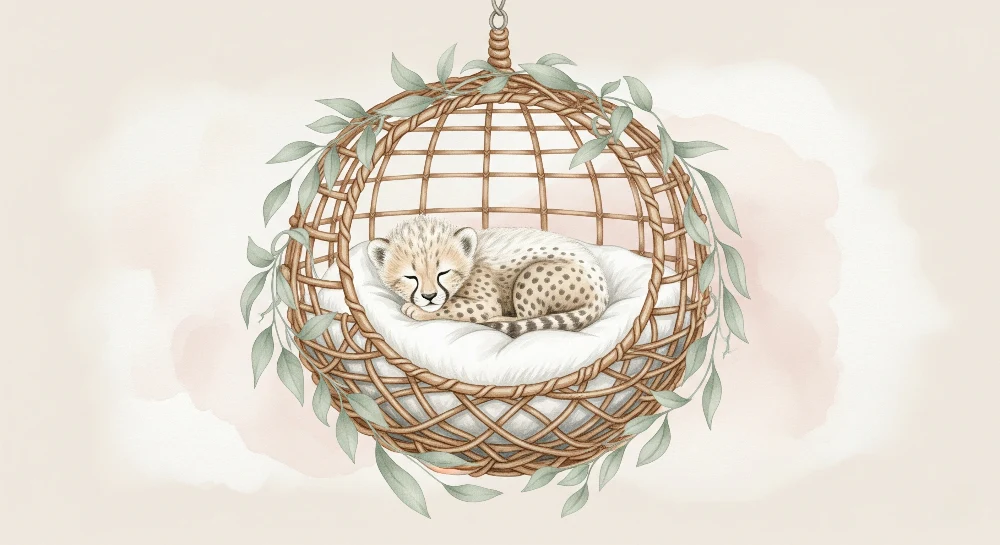Papel de parede quarto bebê | Bebê leopardo em seu ninho aconchegante