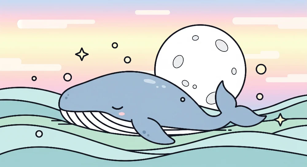 Papel de parede quarto bebê | Bonito baleia em fundo pastel com lua