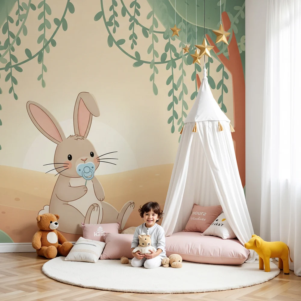 Papel de parede quarto bebê | Coelho bonito na natureza