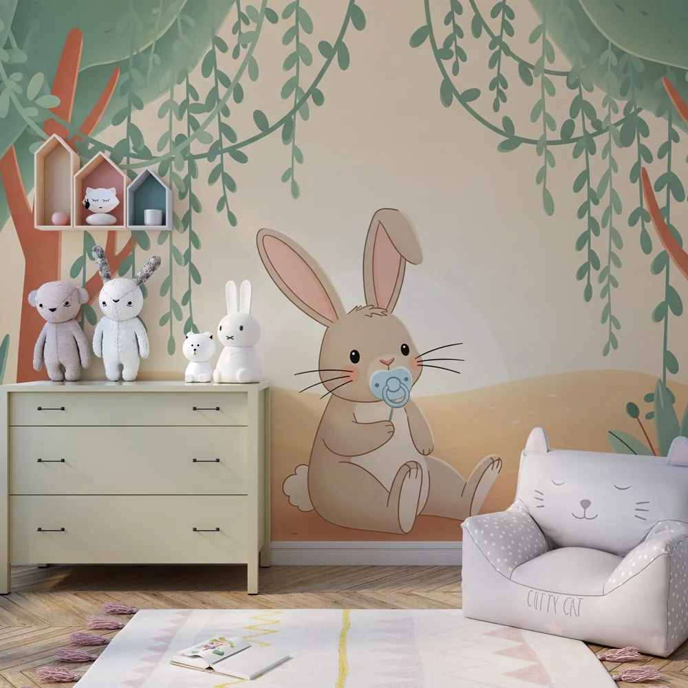 Papel de parede quarto bebê | Coelho bonito na natureza