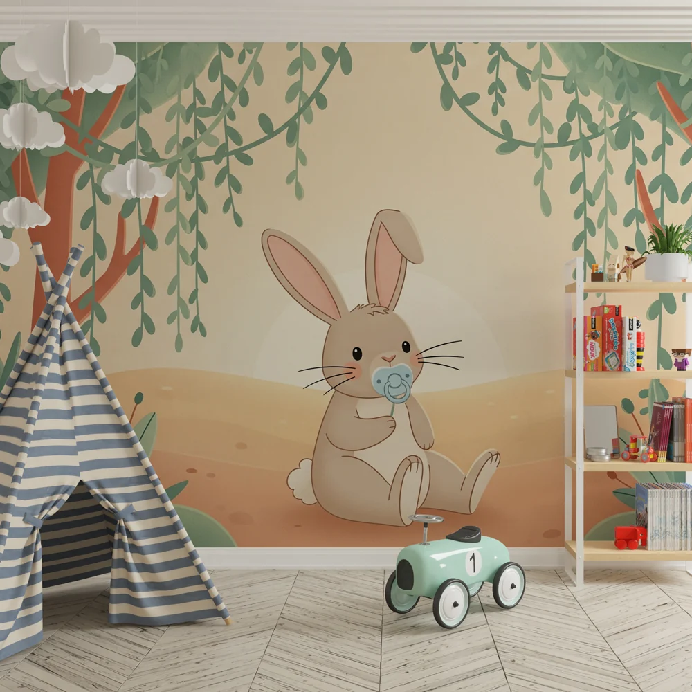 Papel de parede quarto bebê | Coelho bonito na natureza